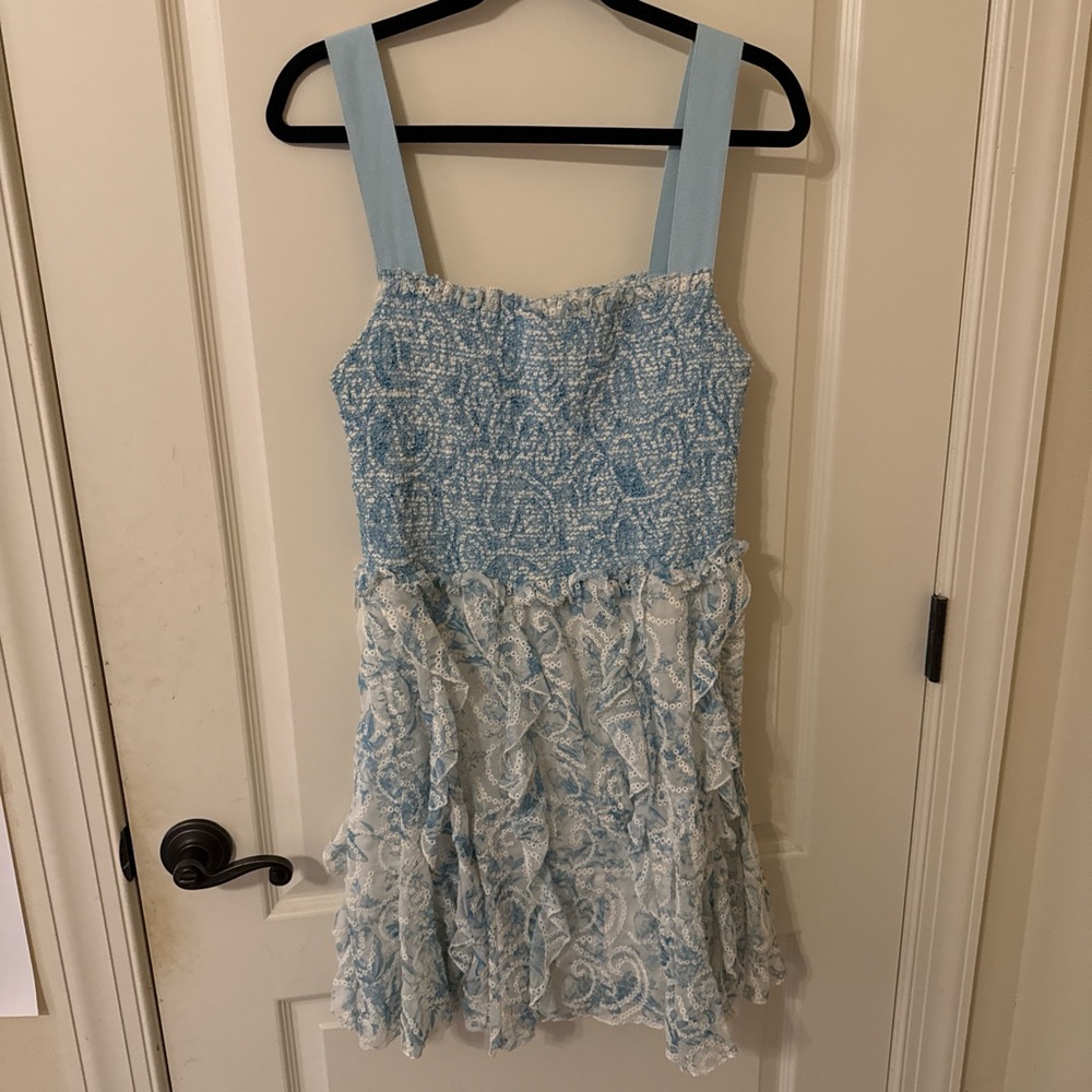 alice + olivia Jocelyn Floral Smocked Cotton Ruffle Minidress size 12